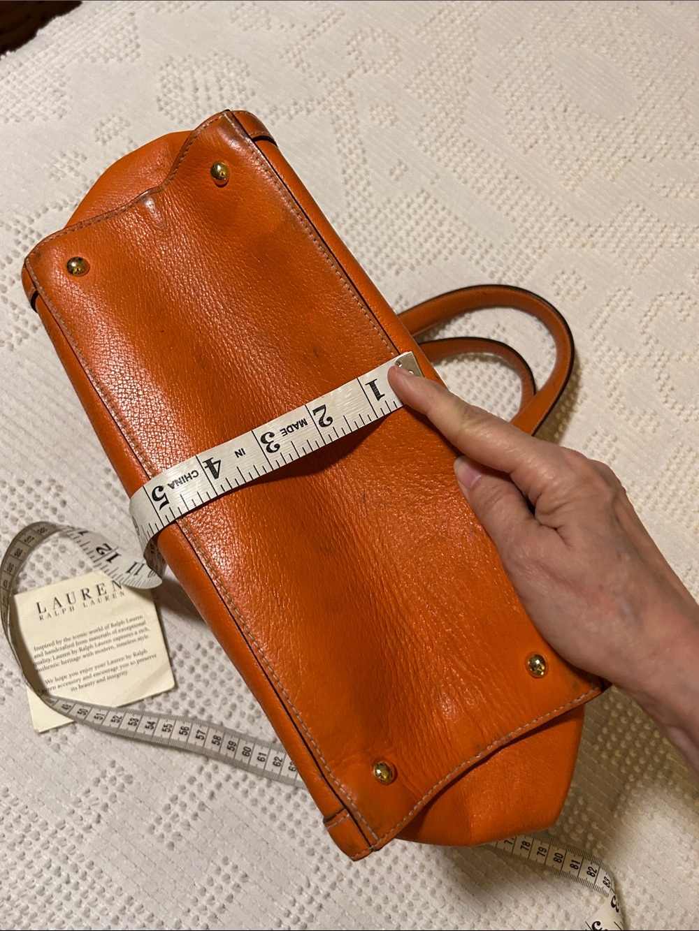 Lauren Ralph Lauren Leather Tote Bag in Terracotta Orange - Picture 13 of 14